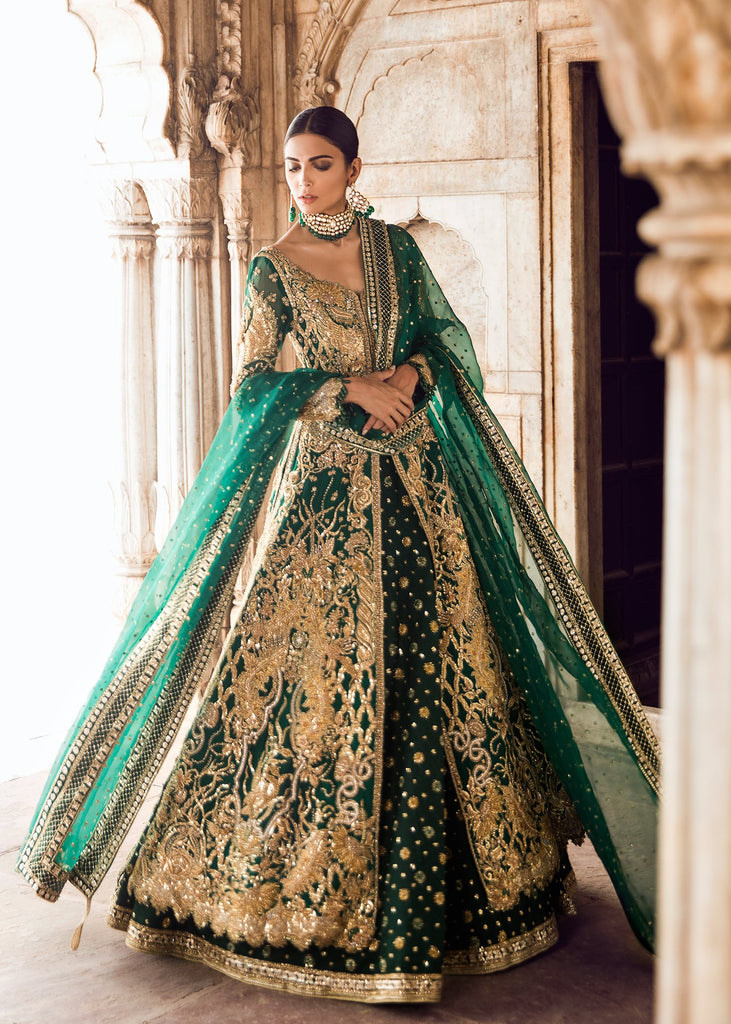 Pakistani Bridal Lehnga in Emerald ...